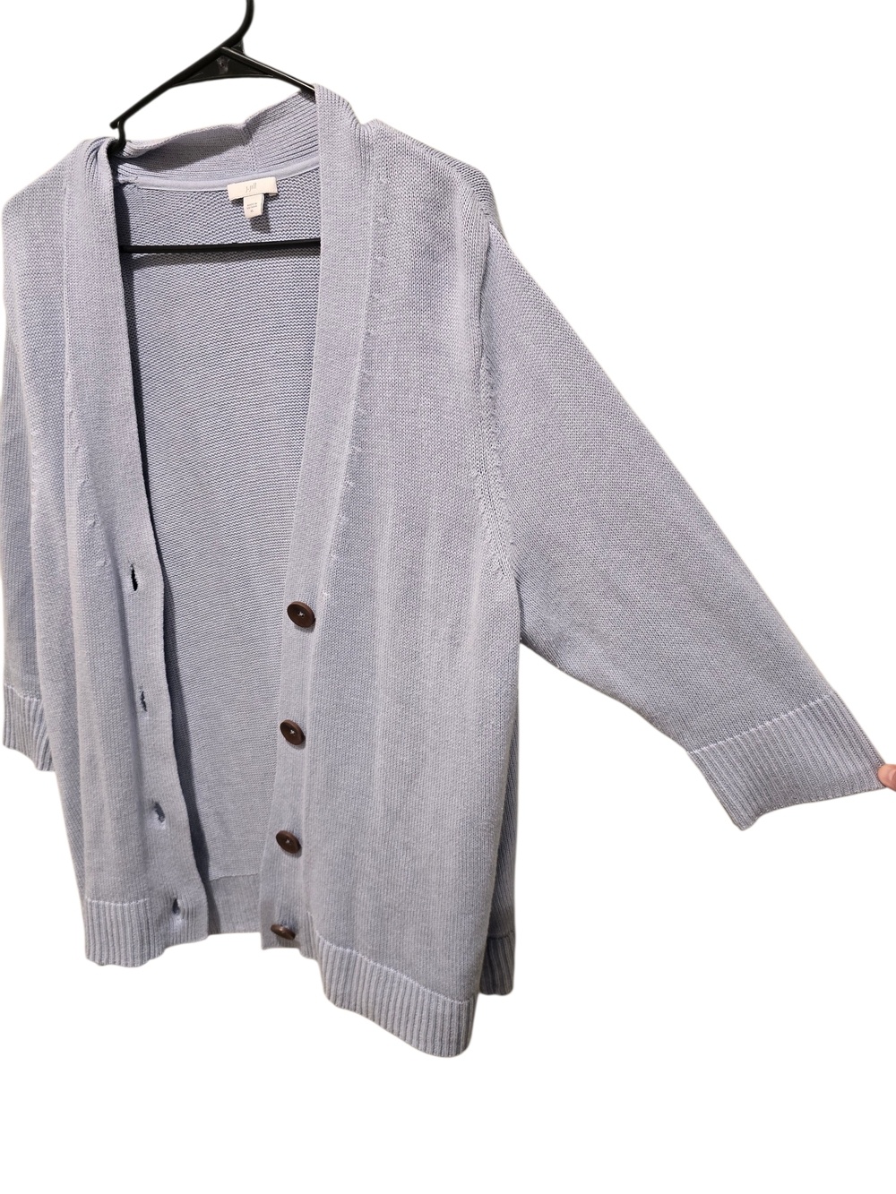 J. Jill "Rain Drop" Blue Cotton Blend Cardigan With Brown Buttons Size XL - Picture 3 of 9